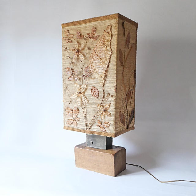 Large Vintage Lamp in Wood, Metal and Fabric, 1970s, in Good conditions. Designed 1970 to 1979 European Plug (up to...