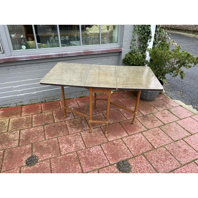 1950s Vintage Retro Formica Folding Drop Leaf Dining Table For Sale - Image 5 of 9