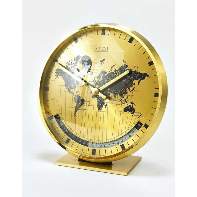 Mid-Century Brass Table Clock attributed to Wilhelm Kienzle, Germany, 1960s For Sale - Image 4 of 18