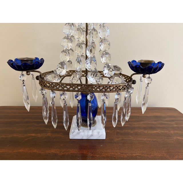 Early 20th Century Gustavian Crystal Girandole With Cobalt Glass and Marble For Sale - Image 10 of 13