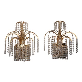 Circa 1950's Retro Brass Crystal Sconces - a Pair For Sale