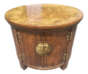 1970s American Classical Solid Walnut Drum Style End Table