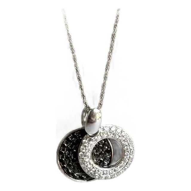 14kt White Gold Black & White Diamond Necklace - 0.75ctw Gh Si Diamonds, 18" For Sale