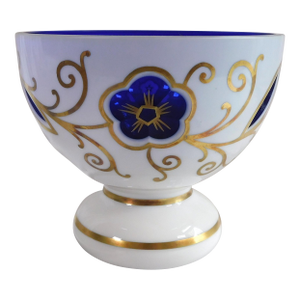 1950s White Over Blue Cut to Clear Bowl