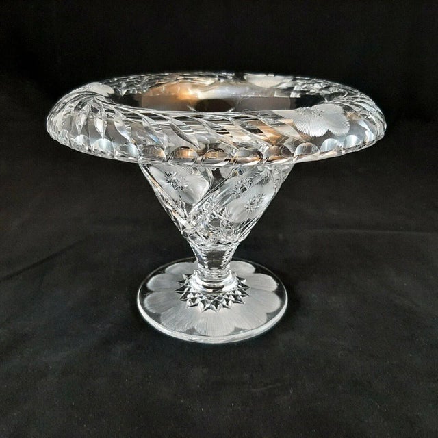 Antique 1900s American Brilliant Period Cut Crystal Rolled Rim Footed Compote/Vase For Sale - Image 12 of 13