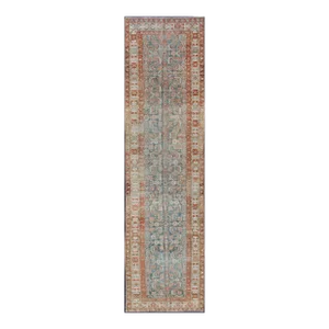 Antique Hand Knotted Persian Hamedan Runner With Sub-Geometric Design Earth Tones With Red