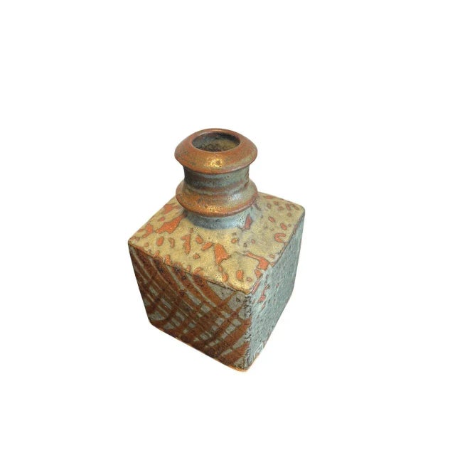 Mid-Century Japanese Studio Pottery Stoneware Bottle Vase with Ash Glaze, 1950 For Sale - Image 3 of 8