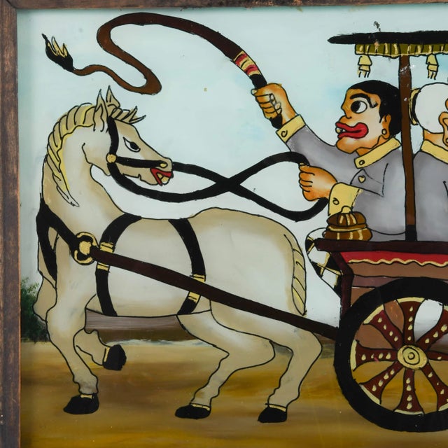 Asian Framed Punakawan Charriot Ride Reverse Glass Painting For Sale - Image 3 of 11