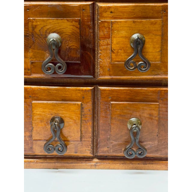 Vintage Hand Crafted Pine 9 Drawer Apothecary Cabinet With Hand Forged Iron Scroll Drawer Pulls Heavy vintage pine rustic...