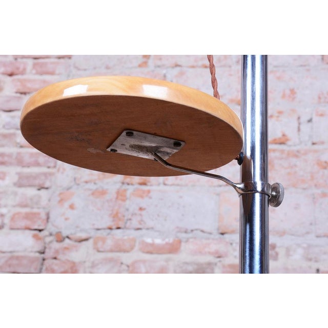 Bauhaus Floor Lamp in Chrome, Beech and Opaline Milk Glass, Czech, 1930s For Sale - Image 8 of 14