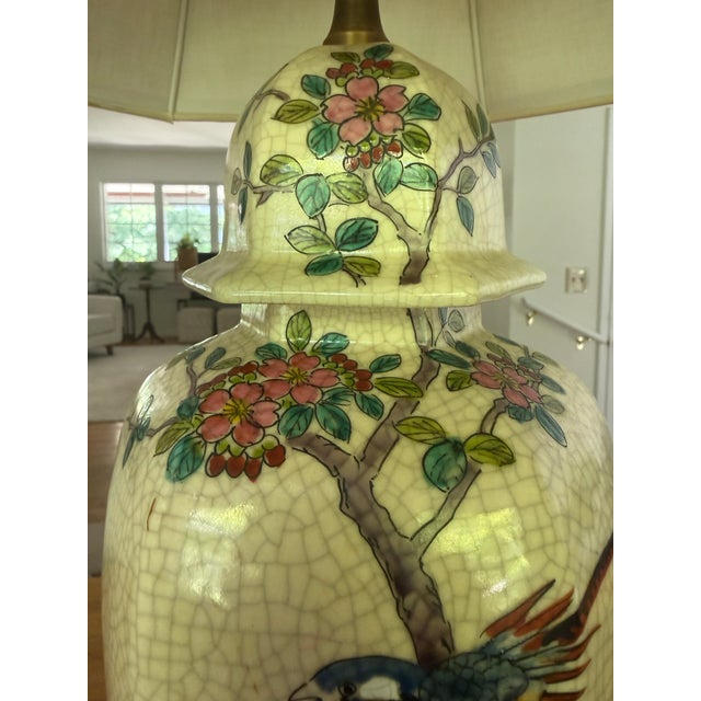 Mid 20th Century Paul Hanson Chinoiserie Crackle Glaze Ceramic Table Lamp | Birds & Blossoms | Vintage For Sale In Columbus - Image 6 of 12