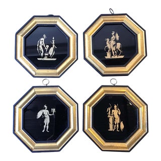 1950s Classical Transfer Ware Pictures on Glass of Roman Soldiers - Set of 4 For Sale
