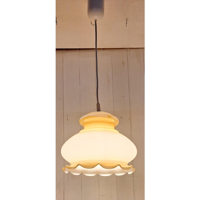1970s Vintage Pendant Lamp with White Glass Shade, 1970s For Sale - Image 5 of 7