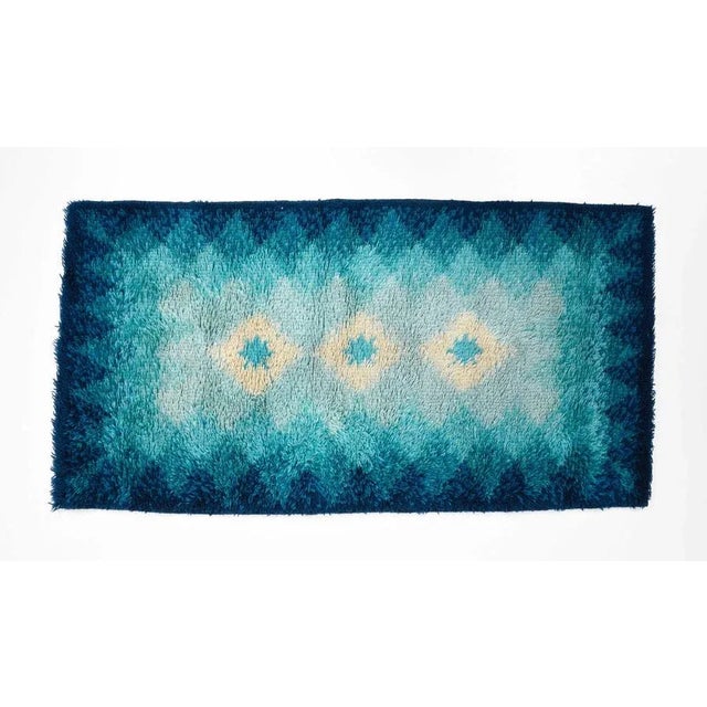 1970s Mid-Century Italian Blue and White Pure Virgin Wool Rug from Samit Borgosesia, 1970s For Sale - Image 5 of 8