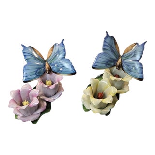 1980s 2 Beautiful Herend Butterfly and Flower Figurines For Sale