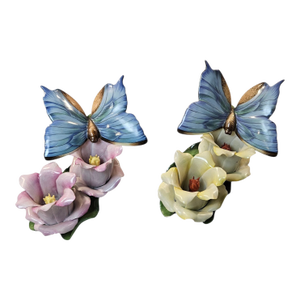 1980s 2 Beautiful Herend Butterfly and Flower Figurines