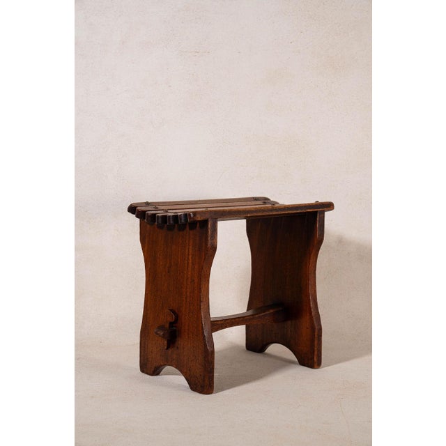 English 1940s English Oak Slatted Stool For Sale - Image 3 of 6