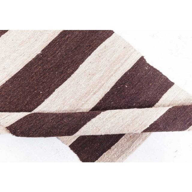 Doris Leslie Blau Vintage Striped Ivory And Charcoal Hand-Knotted Wool Runner For Sale - Image 4 of 7