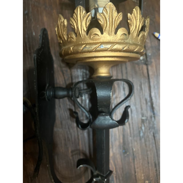 Pair of Spanish Revival Hand-Wrought Iron Wall Sconces, C. 1925–1940 For Sale - Image 4 of 9