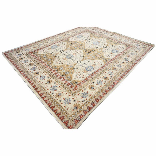 Afghan Sultanabad Masters Wool 8 x 10 Ivory, Tan, Red & Light Blue Handmade Area Rug #1143755 For Sale In Houston - Image 6 of 8