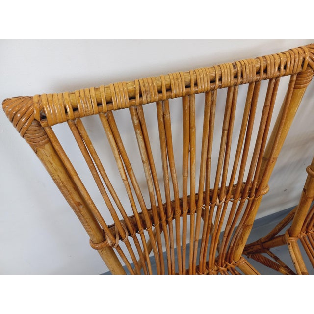 1960s Vintage Rattan Chairs by Adrien Audoux & Frida Minet, 1960s, Set of 4 For Sale - Image 5 of 18