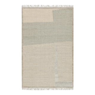 Rug & Kilim’s Flatweave Rug in Beige-Brown with Green & White Geometric Patterns - 3x12 For Sale
