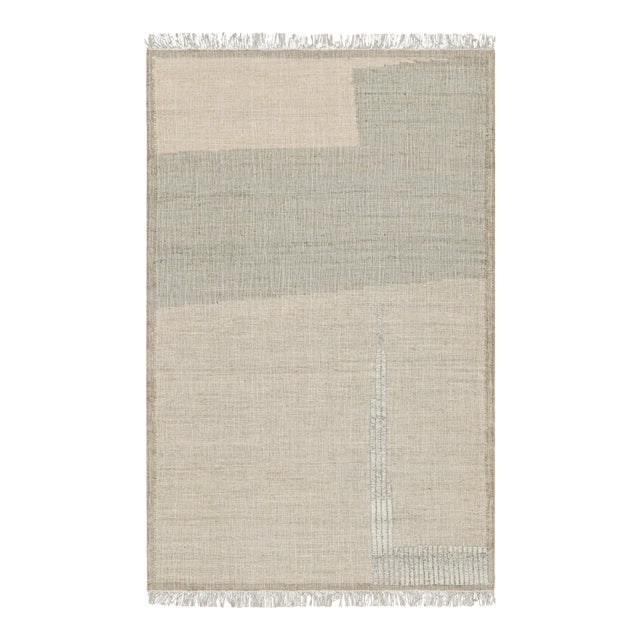 Rug & Kilim’s Flatweave Rug in Beige-Brown with Green & White Geometric Patterns - 3x12 For Sale