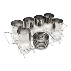 Mid-Century Silver Ombre Cocktail Glasses, Coasters and Caddy - Set of 13