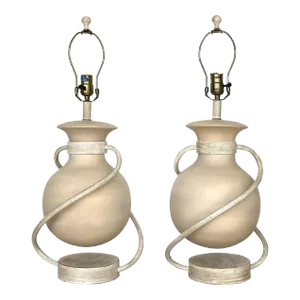 Postmodern Ceramic/Metal Floating Sphere Table Lamps - a Pair