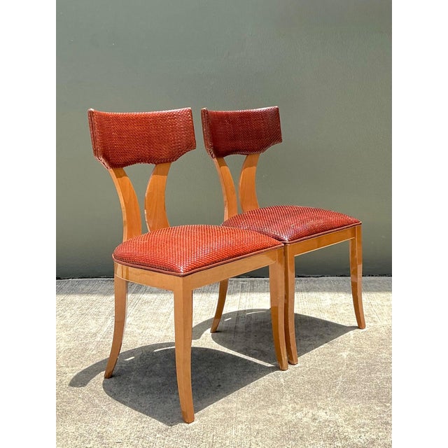 Vintage Wood and Woven Leather Klismos Dining Chairs - Pair For Sale - Image 13 of 14