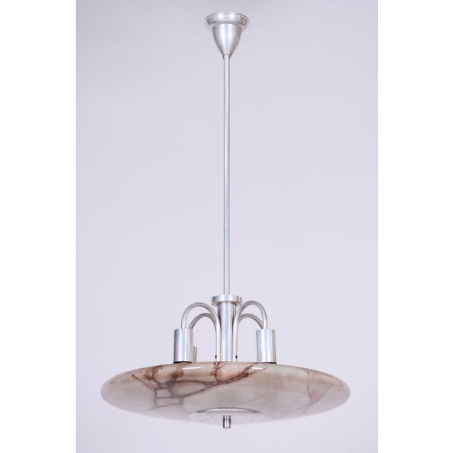 Art Deco Chandelier in Aluminium and Marbled Glass, Czech, 1940s For Sale - Image 13 of 13