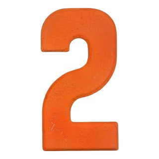 1960s Rustic Neon Orange “2” Sign Beveled Number For Sale