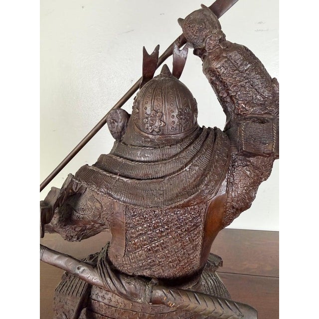 Japanese Bronze Samurai Warrior Sculpture With Spear, Early 20th Century For Sale - Image 15 of 16