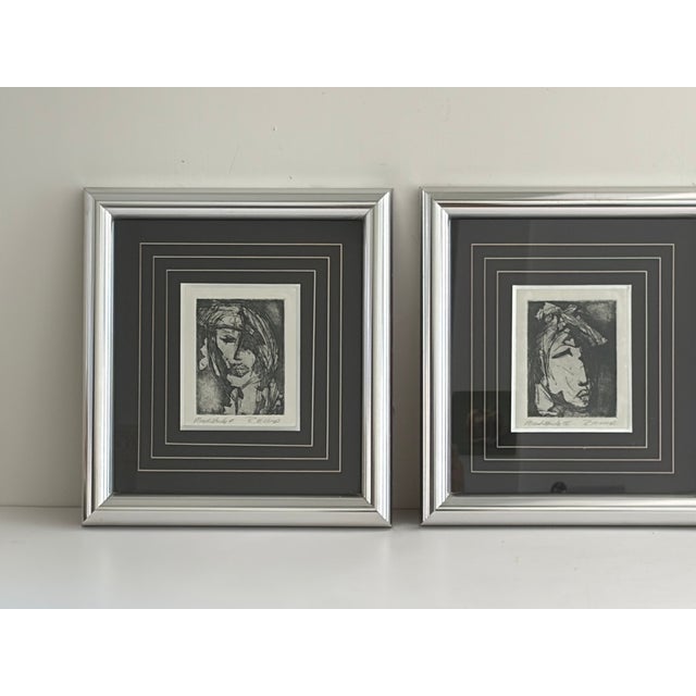 Set of 3 Signed Mood Study Portrait Etchings – Professionally Framed For Sale - Image 4 of 9