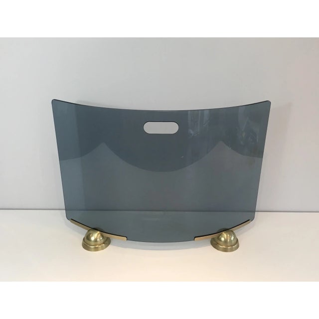 Fontana Arte, Modernist Curved Blue Glass and Brass Fire Place Screen, Italy For Sale - Image 11 of 13