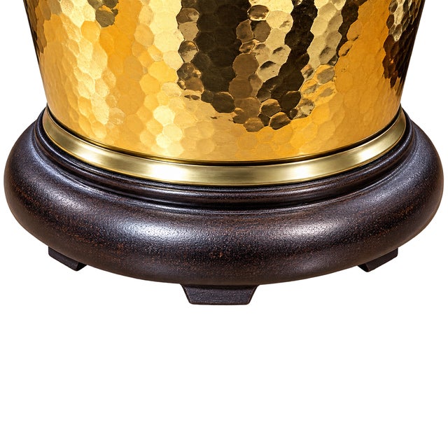 1960’s Paul Hanson Hammered Polished Brass Chinoiserie Table Lamps With Coin Finials For Sale In Palm Springs - Image 6 of 14