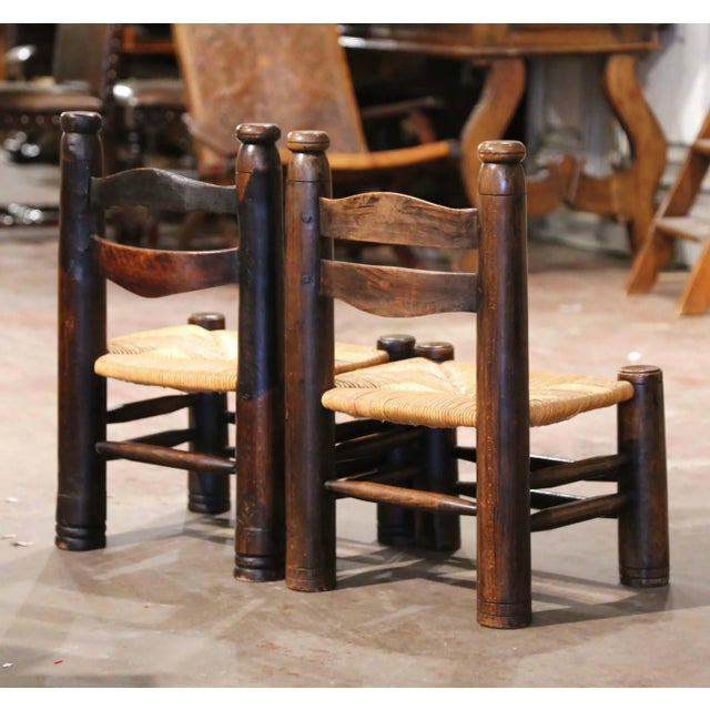 Pair Early 20th Century French Walnut Rush Chairs Attributed to Dudouyt For Sale - Image 9 of 10