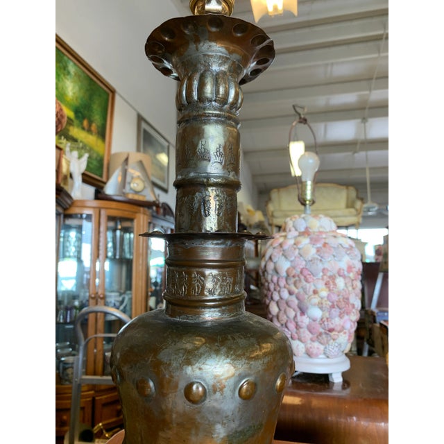 Vintage 1960s Hammered Metal Lamp For Sale - Image 4 of 7