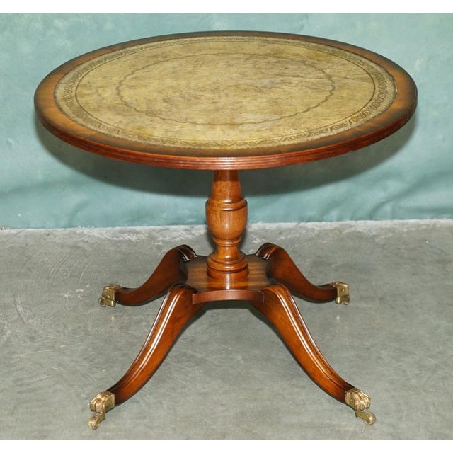 Lovely Circa 1950's Flamed Mahogany with Heritage green leather top and gold leaf embossing to the trim side table...