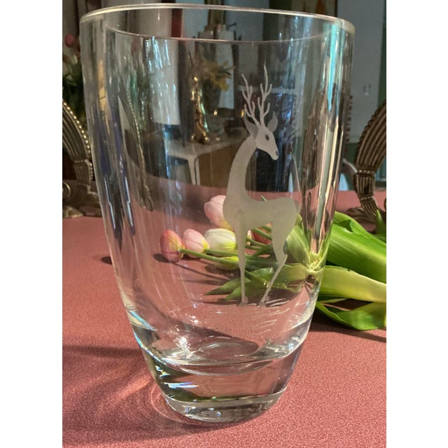 Modernism 1950s-1960s vintage Mid-Century Scandinavian vase, Features a heavy (3 1/2 pds) clear crystal body with an...
