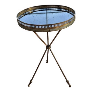 1950s Vintage Mid Century Brass Tripod Side Table Drinks Tray Table Black Glass Top Made in England For Sale