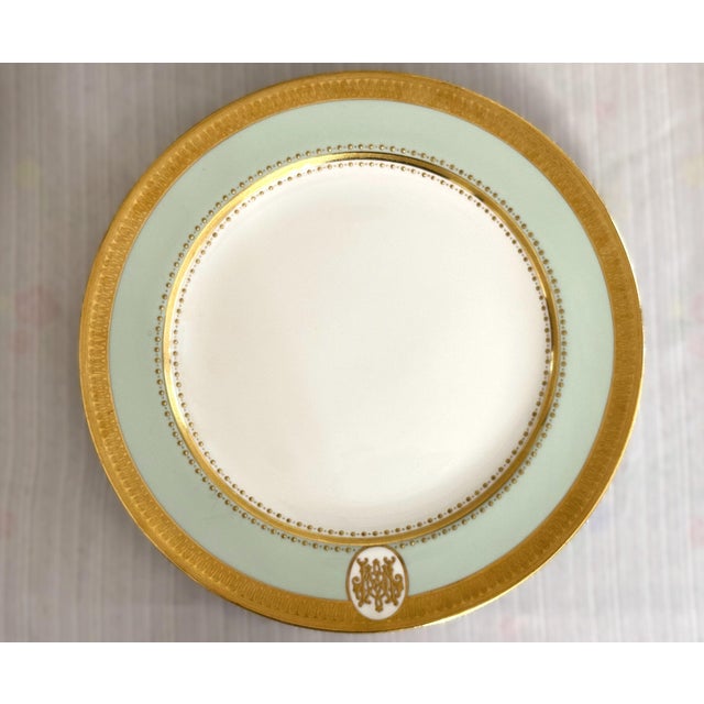 Late 19th Century Antique Minton Porcelain Dinner Service | Mint Green Gold Gilt Monogram 1884 - 34 pcs For Sale - Image 5 of 16