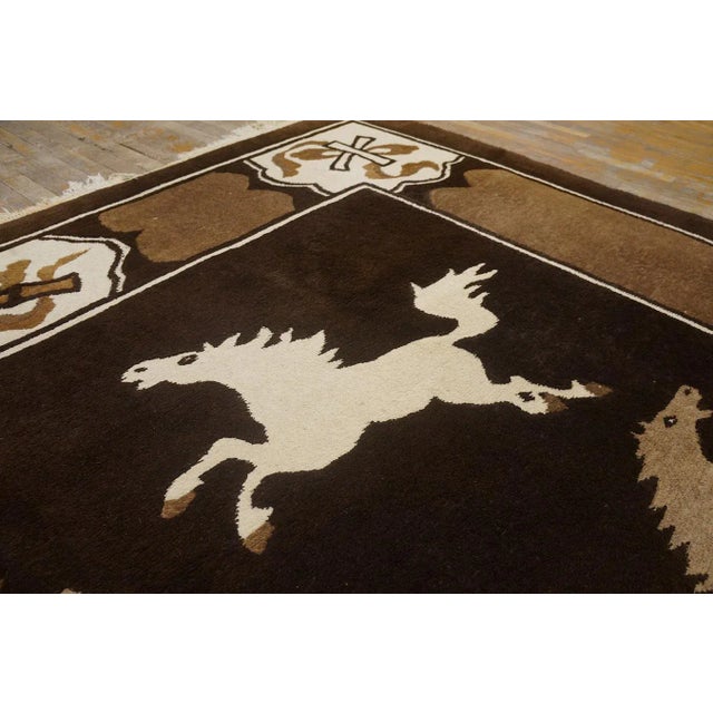Elegant Brown Color With Expressionist Design Horses Chinese Antique Pictorial Rug For Sale In New York - Image 6 of 9