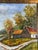 Realism Original Oil on Canvas Autumn Landscape With Red-Roofed Barn, Gilt Frame For Sale - Image 3 of 6