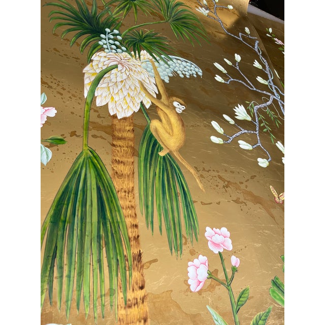 Chinoiserie 8-Panel Gold Leaf Chinoiserie Mural for Living Room Feature Wall For Sale - Image 3 of 5