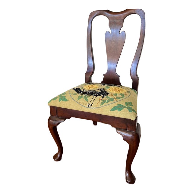 Mid Century Chinoiserie Needlepoint Mahogany Chair For Sale