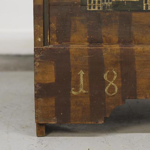 Rustic Painted Folk Art Chest, 1834 For Sale - Image 3 of 9