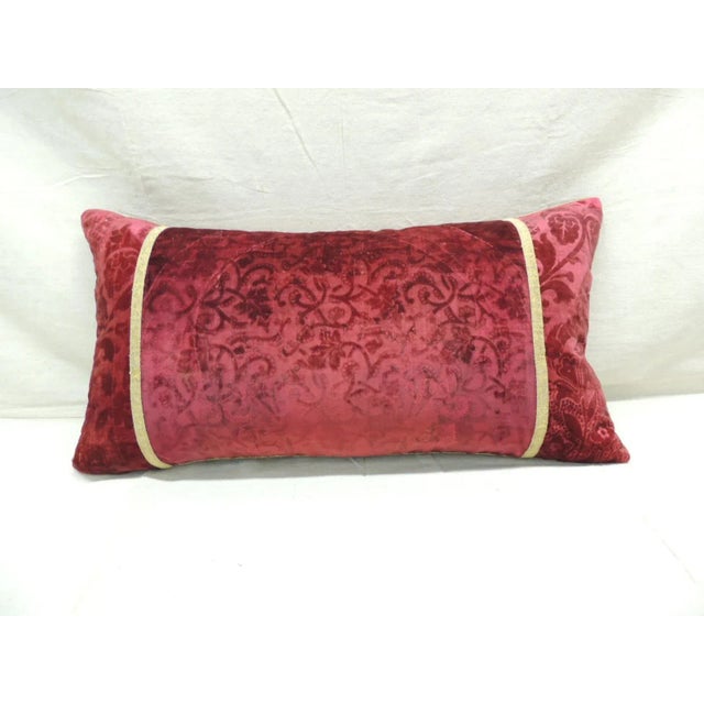 Antique Burnt Orange Silk Velvet Applique Long Bolster Decorative Pillow - 17 X 30 For Sale - Image 9 of 13