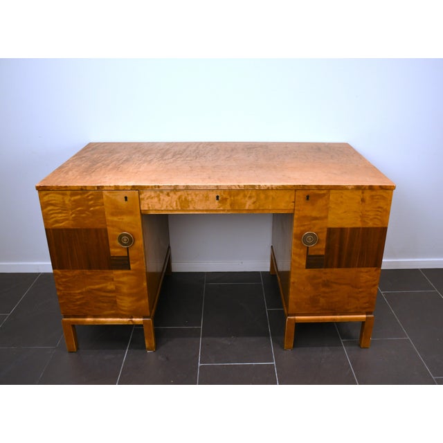 Swedish Grace Flamed Birch and Macassar Desk from Svenska Möbelfabrikerna SMF, Early 1920s For Sale - Image 10 of 10