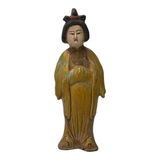 Small Chinese Oriental Ceramic Tong Style Lady Figure Display Art 2 For Sale